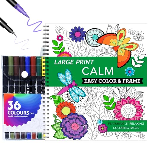 SENLINLIN Libro da Colorare per Adulti con Pennarelli, 31 Disegni Antistress e 36 Pennarelli Colorati, Mandala Fiori Animali, Regalo Creativo per Rilassarsi