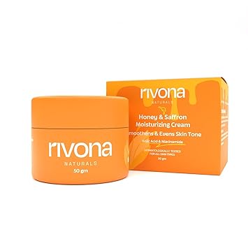 Rivona Naturals Honey & Saffron Face Cream | Brightening & Hydrating Face Cream for Glowing Skin | With Niacinamide, Kojic Acid, Honey & Saffron | Men & Women | Vegan | 50g - image, photos