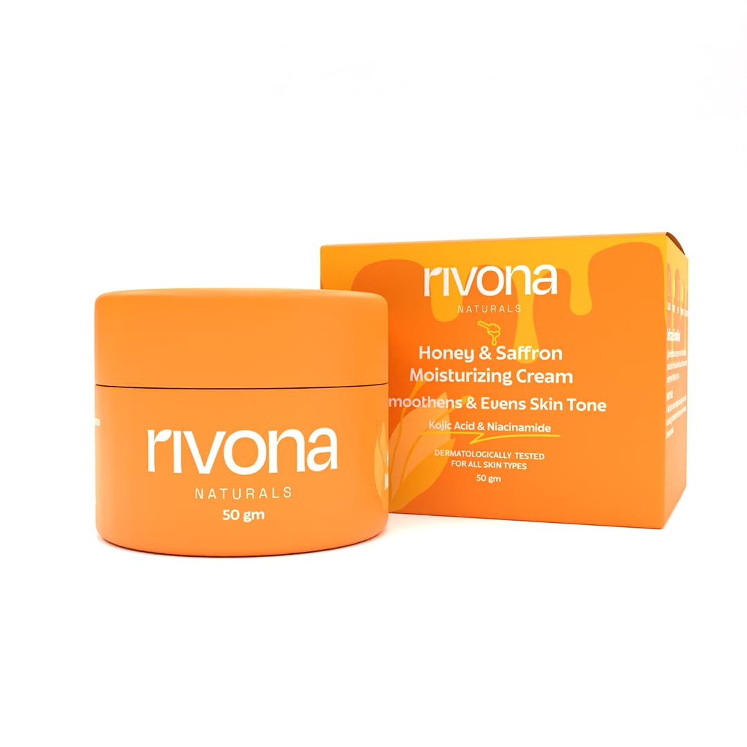 Rivona Naturals Honey & Saffron Face Cream | Brightening face cream with niacinamide and kojic | Glowing and Nourishing Skin | For Men,Women |Vegan,Dermatologically | 50 gm