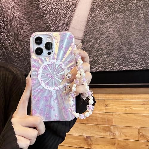 Coque fleurie iPhone 15 avec bracelet perles, le cadeau idéal - 2