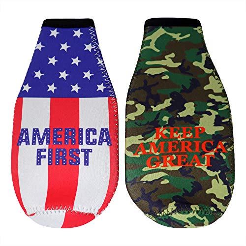 America First Beer Bottle Insulator - Legalize Freedom, We The People, Keep America Great, American Flag Patriotic Gift For Republicans, Insulated Cooler Sleeve With Zipper, Built-In Removable Opener #TOP2