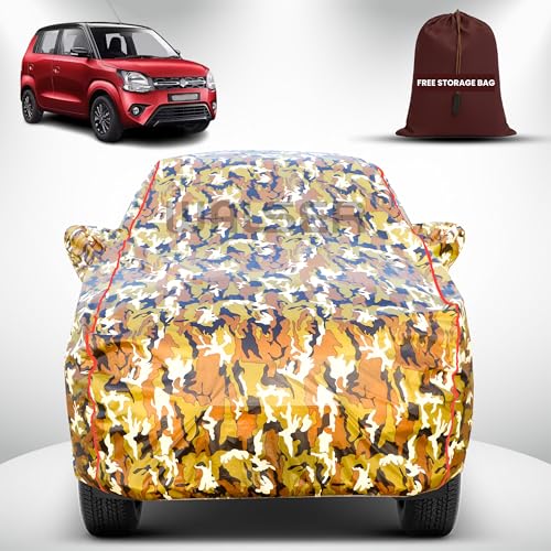 Image of Walser Waterproof Car Cover for Maruti Suzuki WagonR | All-Weather Full Car Body Protection | with Mirror & Antenna Pocket | Dustproof, Windproof & Anti-Scratch Lining, Camouflage