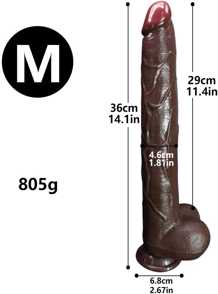 16.5" Brown Silicone Realistic Dildos, Extra Long Huge Dildo with Suction Cups for Prostate Stimulation Anal Plug, Soft Lifelike Fake Penis Big G-Spot Dildo Adult Sex Toys for Women Men (M)