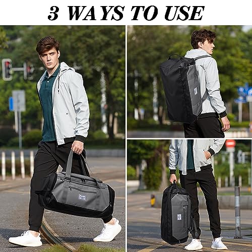Image of Laripwit Gym Bags for Men, 40L Medium Sports Travel Duffel Bag with Shoe Compartment & Wet Pocket Lightweight Gym Duffle Bag Backpack Multipurpose Weekender Overnight Backpack for Women, Gray