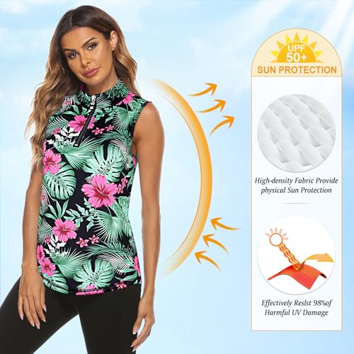 Image of Koscacy Women's Sleeveless Golf Tennis Polo Shirts Zip Up Dry Fit Workout Tank Tops Athletic Shirt
