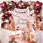 Burgundy Birthday Decorations, Burgundy Rose Gold White Balloons Happy Birthday Banner Tablecloth Backdrop for Happy Birthday Decorations for Women Adults - Image 5