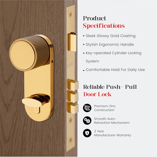 Image of LAPO Mortice Lock for Main Entrance, 60x85mm Lock Body, Suitable for 30-50mm Door Thickness, 70mm Cylinder with 3 Brass Keys, Left & Right Door Compatibility, Gold Finish, 3 Years Warranty - 317
