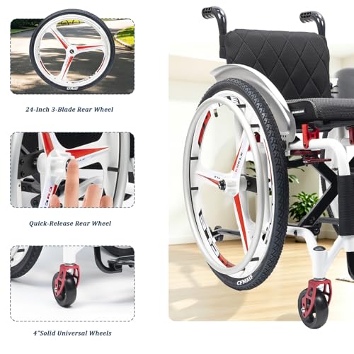 Image of Portable Folding Sports Wheelchairs, Self-propelled Lightweight Aluminum Alloy Chair, Swing Away Footrests & Anti-Tip Wheels(A,43cm /16.9in Seat)
