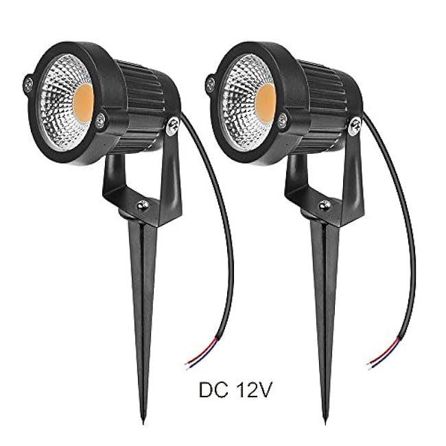 LemonBest? High Power Outdoor Decorative Lamp Lighting 5W COB LED Landscape Garden Wall Yard Path Light Warm Cool White DC 12V w/Spiked Stand, Pack of 2 (Warm White)