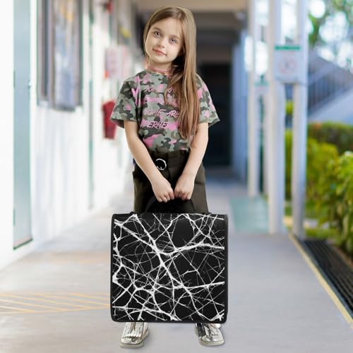 Image of Custom 3 Ring Zipper Binder Black Marble White Pattern Personalized Name 1.5 inch Binders Large Capacity Multi Pockets for School Office Supplies
