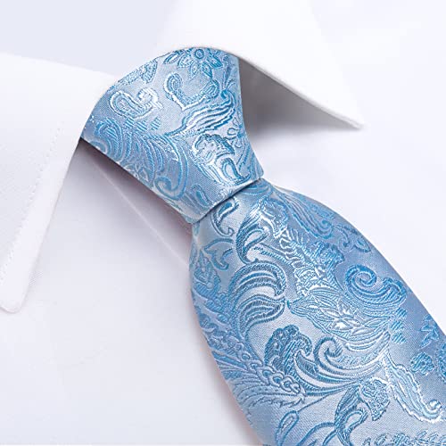 Image of DiBanGu Silk Floral Ties for Men Woven Paisley Necktie and Tie Clip Handkerchief Cufflinks Set for Party Wedding