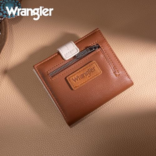 Image of Montana West X Wrangler Brown Wallet for Women Ladies Girls Minimalist Small Cash Wallet With Rfid Lining and Zipper Coin Purse