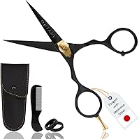 Ontaki 5.5" Japanese Steel Beard & Mustache Scissors - Precision Sharp Blades, Ergonomic Rest, Tension Screw, Comb & Leather Case
