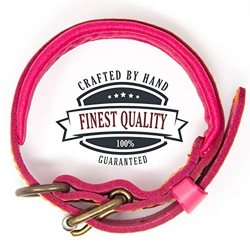 Logical Leather Padded Dog Collar - Best Full Grain Heavy Duty Genuine Leather Collar - Pink - Small #TOP5