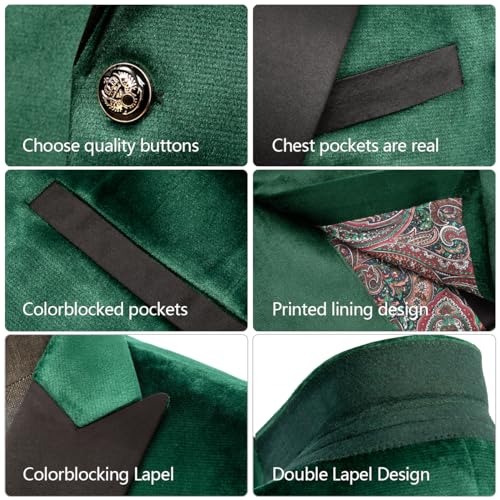 Men's Velvet Blazer One Button Casual Tuxedo for Men Blazer Lapel Prom Party Wedding Banquet4