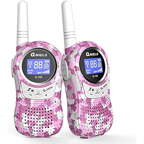 QNIGLO Kids Walkie Talkies for Girls, PMR 446MHZ Walkie Talkies for Kids with 8 Channels Long Range for Kids Outdoor Camping, Toys Gifts for Girls, Boys Tolder(Pink) Cover