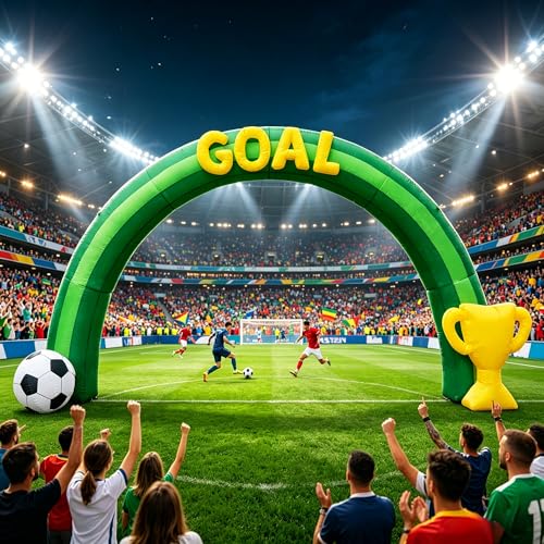 14FT Giant Soccer Inflatable Arch 2026 World Soccer Blow up Decorations with Trophy & Built-in 7 LED Lights for Soccer Field Club Team Community Competition Party Outdoor Yard Garden Lawn Decor