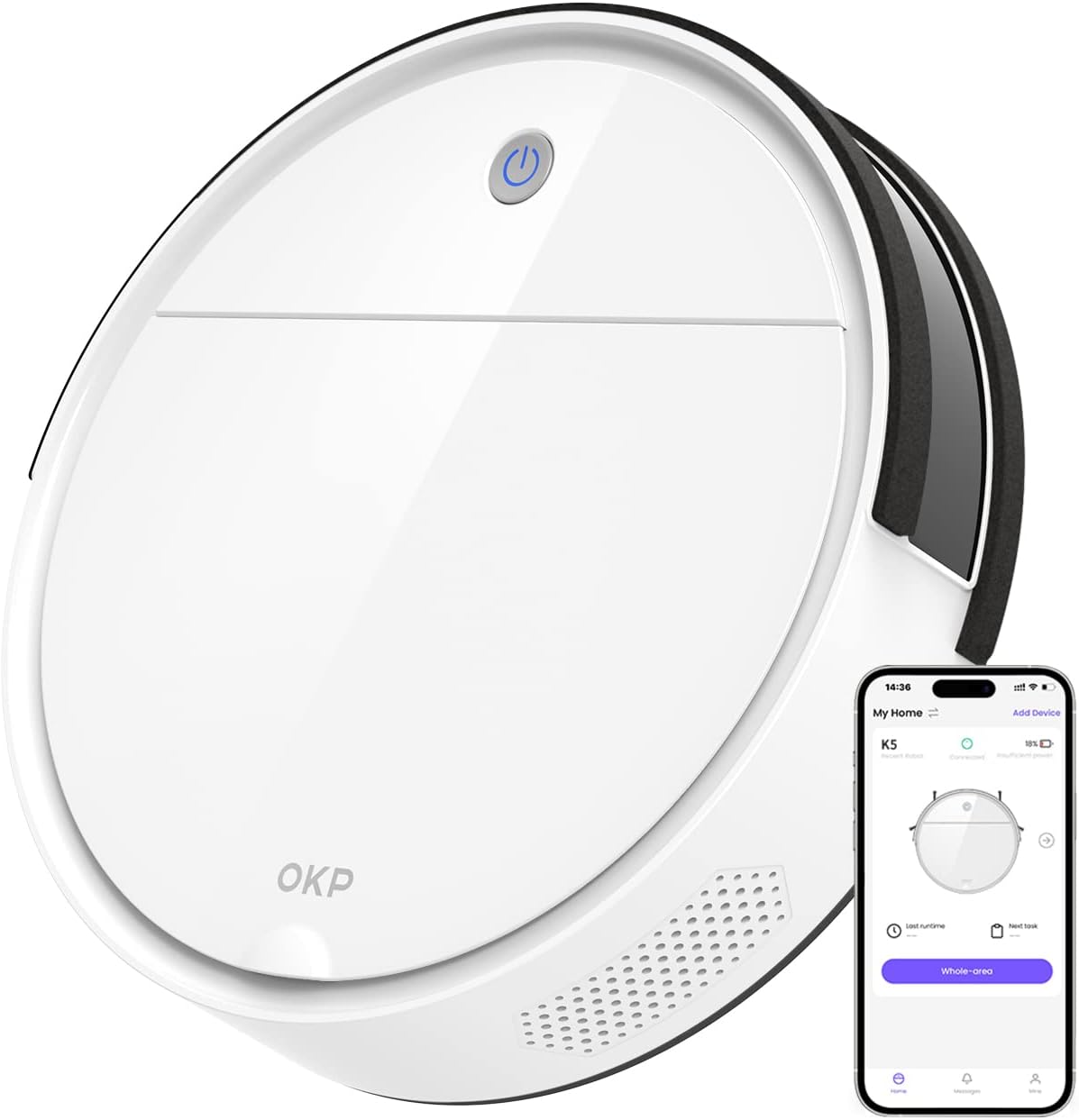 OKP K5 Robot Vacuum Cleaner, 120Mins Runtime, Compatible with Alexa/APP