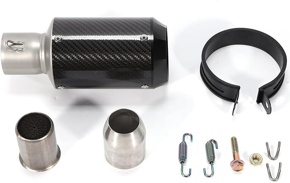 Motorcycle Carbon Fiber Exhaust Muffler Black (51mm Slip-On Type), 51mm Slip-On Motorcycle Bikes Black Real Carbon Fiber Exhaust Muffler
