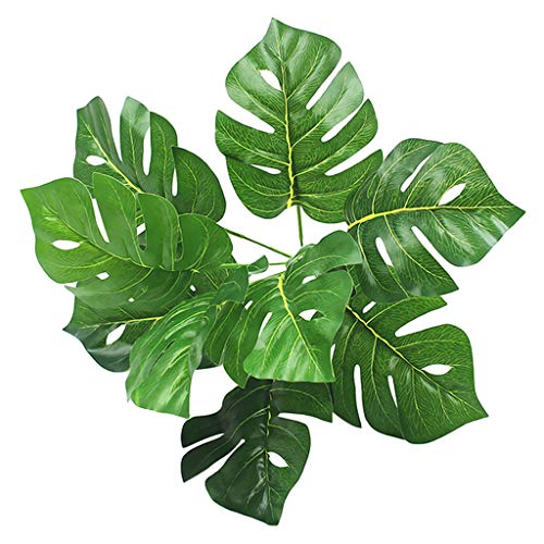 bibididi 9 Têtes Plantes Artificielles Tropical Vert Tortue Feuilles Feuille Bouquet Jardin Maison Mexicaine Automne Décoration, Ameublement Neutre, Vert Cover