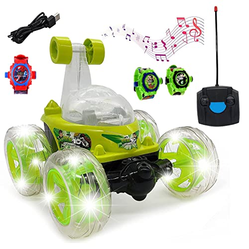 Image of Rock Star combo pack for kids Rechargeable Remote Control 360 degree plastic rolling stunt car with Music & Lights for children's age 3 to 12 years.Android Charger & 800 MAH Battery. 3 Hrs Running Time and 24 images digital projector watch