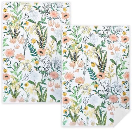 Microfiber Kitchen Towels, 2 Pack Wildflower Floral Hand Dish Towels Cute Dishcl