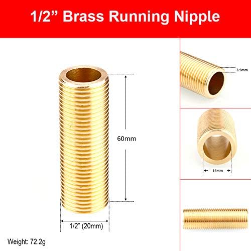 Threaded Tube 1PCS 1/2" Brass Running Nipple Long Threaded Plumbing Fitting for Tank Connectors (50mm) (120mm) - Image 4