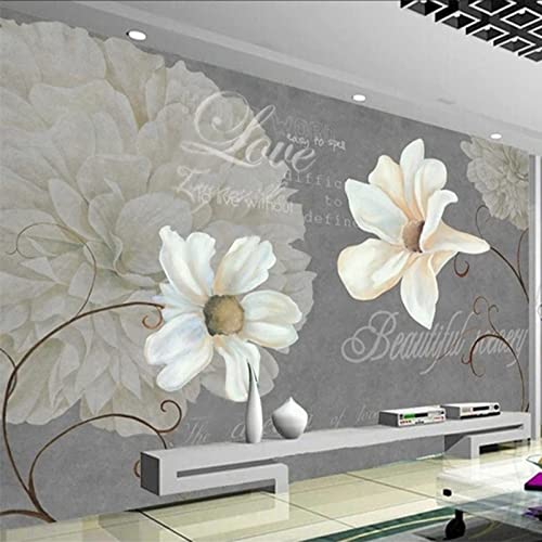 Papier Peint Autocollant Blanc Floral pour Grand Mur de Salon et TV