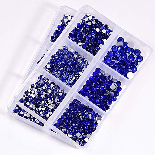 BLINGINBOX Nail Art Rhinestones, 2 Boxes Total 2400 Pieces Nail Crystals Rhinestones Multi-size Glass Flatback Crystal for Nail Art Decorations (Sapphire)