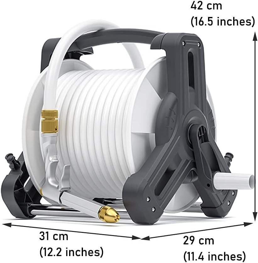 Garden Hose Reel Cart Small,Household Flushing Floor Hose Storage Rack, Outdoor Car Wash High Pressure Water Gun Hose Reel Car, Garden Irrigation Kit (Color : Gray, Size : +DN15 15m Pipe)