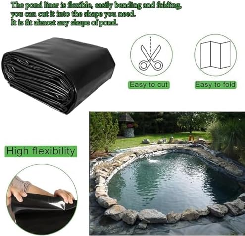 3x3ft 10x16ft Pond Liner, Fish Pond HDPE Liner, Pond Liners for Outdoor Ponds, Fish Ponds, Garden Fountain, Waterfall, 20x23ft 29x39ft Pond Lining(Size:13x20ft)