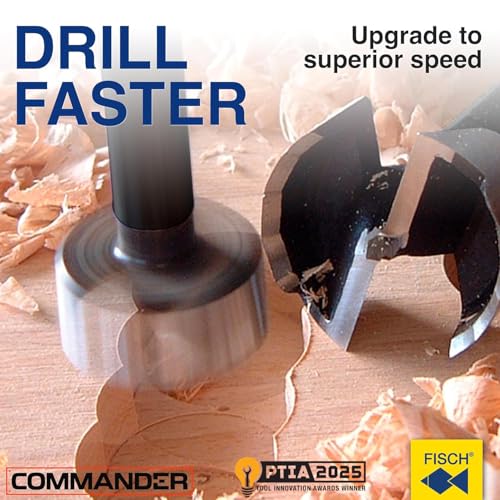 Fisch FSA-367208 16 Piece Black Shark Forstner Drill Bit Set Custom Wooden Box Includes Bits from 1/4-inch up to 2-1/8-inch Diameter Forged Steel Made in Austria