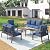 UDPATIO Aluminum Patio Furniture Set, 7-Seat Outdoor Conversation Set with Coffee Table and Water Resistant Cushions, Modern Patio Sectional Sofa for Porch, Deck, Backyard, Navy