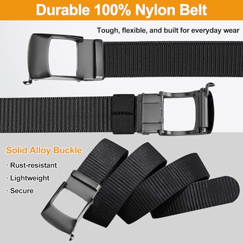 Ratchet Belt for Men – 1 3/8" Nylon Web Click Belt with Slide Buckle, Adjustable No-Hole for Casual, EDC, Workwear2