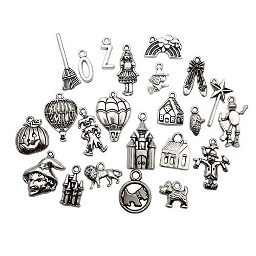 70pcs Craft Supplies Silver Mixed Castle Clowns Dorothy Scarecrow Lion Witch Magic Stick Hot Air Balloon Charms Pendants for Jewellery Making Bulk DIY Necklace Bracelet WM038