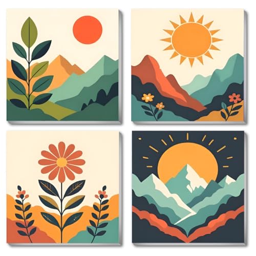 4 Pack Framed Paint by Numbers Kit for Kids & Adults Beginners, Easy Sunset Landscape Paint by Numbers Kits with Canvas Paints Brushes, Acrylic Oil...