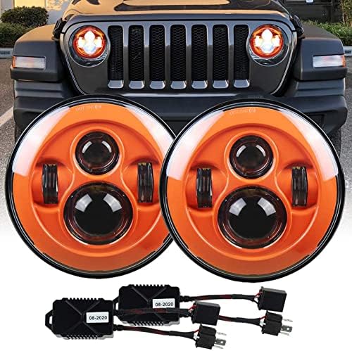 Atubeix 7" LED Projector for Jeep Wrangler 2007-2017 JK TJ LJ CJ H1 H2 High/Low Beam Replace DRL Headlamp Accessories(Orange)