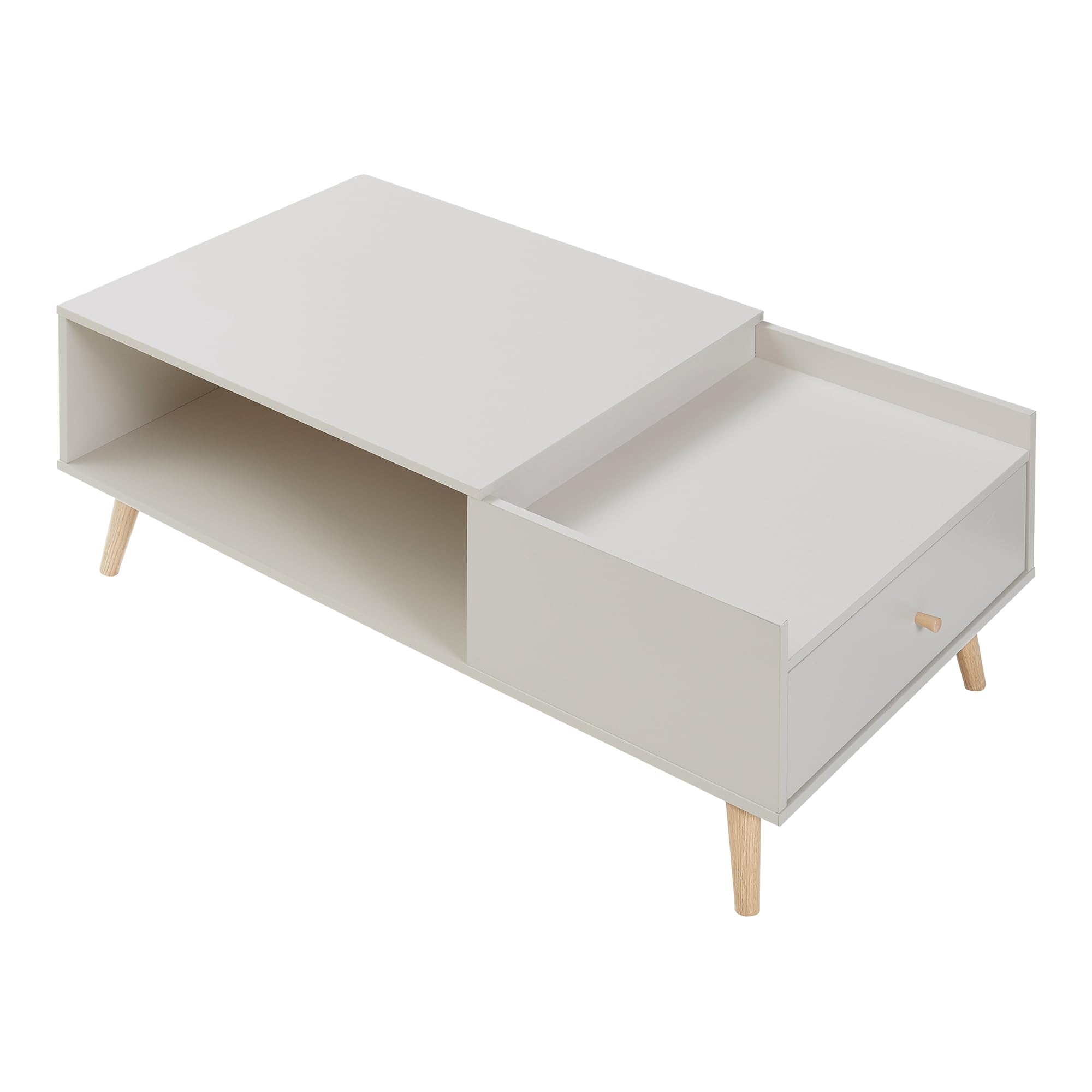 [en.casa] Mesa de Centro Hallevil con Tablero Rectangular Mesita de Café con Compartimento Abierto y Cajón Mesa Auxiliar de Sofá Salón Despacho 106 x 59 x 44 cm - Blanco