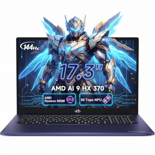 Image of NIMO 17.3 inch Gaming Laptop, Copilot+ AI Computer, AMD Ryzen AI 9 HX 370, 64GB DDR5 RAM, 2TB SSD, Radeon 890M, 144Hz FHD Display, 100W Fast Charge, Fingerprint, Windows 11, WiFi 6E, 2x Full-Function USB4