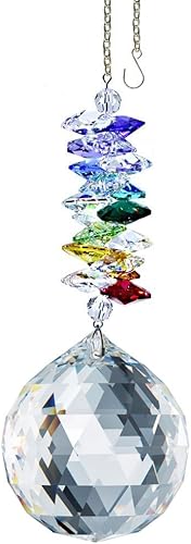 Adorno de cristal de 4.5 pulgadas para ventana, bola facetada transparente, prisma de arco iris, cascada hecha con cristales de Swarovski