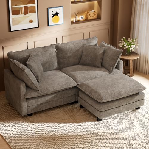 Convertible Sectional Sofa Couch for Living Room, Chenille L Shaped Couches for Apartment Studio, Modular 2 Seat Sofa Set with Ottoman, Comfy Modern Furniture Loveseat Sleeper Bed Chaise Gra