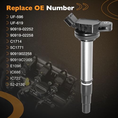 Ignition Coil Packs (4 Pcs), Compatible with 2008-2017 Toyota Corolla/Prius/Matrix, Scion IM/XD, Pontiac Vibe & More Replaces# UF-596, UF-619, 90919-02252, 90919-02258