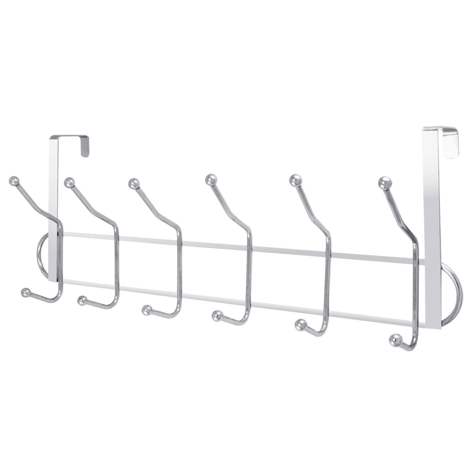 Ntek Silver Over The Door Hanger | Chrome Coat Hooks For Door | Over Door Coat Hooks | Over Door Hanger | Towel Rail Coat Rack Hanger | Door Hangers For Bedrooms (10 Hooks)