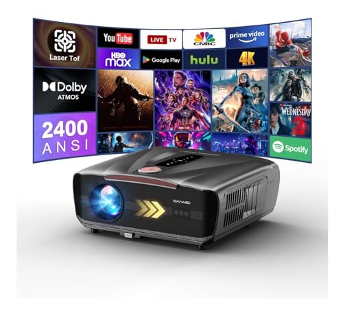 4K Daytime Projector Ultra HD Netflix Officially [Auto Lens Cap], HDR10+ 2400 ANSI Daylight Home Theater Projector AI-ToF Autofocus, Dolby 2×30W Deep Bass, Bluetooth WiFi HDMI eARC Outdoor Movie