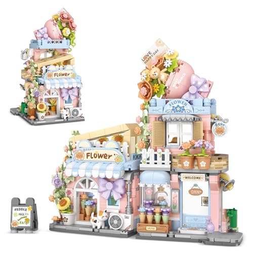Image of Street View Flower House Shop Mini Building Blocks, MOC Creative Building Toys Cute Panda Building Set for Girls 6-12, Simulation Architecture Construction Toy, Gift Idea for Kids Adults (854 PCS)