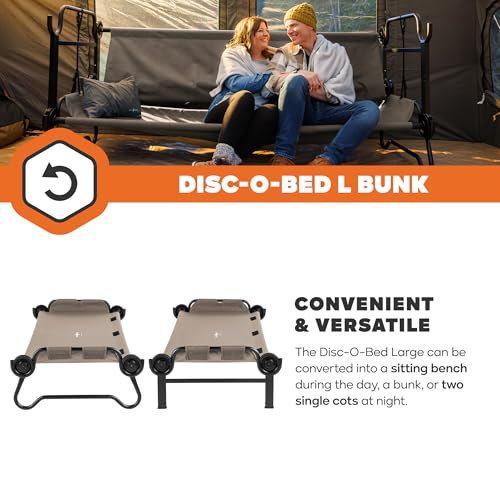 Disc-O-Bed Large Portable Bunk Camping Cots with Carry Bags - Heavy-Duty Indoor or Outdoor Sleeping System, Converts to Bench or Separate Beds, 500 lb Weight Capacity Per Cot