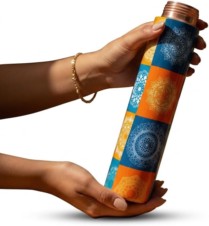 Pure Copper Water Bottle 34Oz | Authentic Ayurvedic Vessel for Immune Support & Wellness | Eco-Friendly, BPA-Free Sport (Mandala)