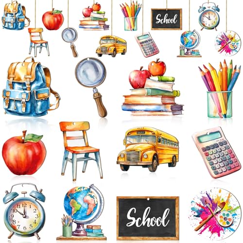 TAXTYHRE Adorno Madera Colgante, 24 Piezas Decoración de Regreso a Clases, Adornos Colgantes de Madera de Colores, Decoración del Primer día de Clase, para Aula, Oficina, Jardines al Aire Libre(A)