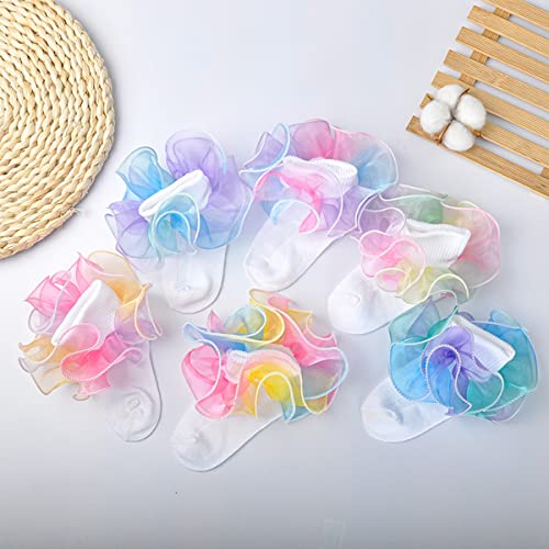 Hopply Toddler Girls Double Lace Socks Turn Cuff Shimmering Big Ruffle Rainbow Style Dress Lace Socks for Infant Kids3