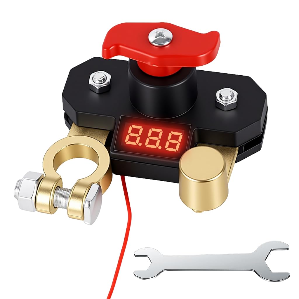 STHIRA®12V-24V Car Battery Disconnect Switch with LED Voltmeter, Heavy-Duty Battery Kill Switch with Brass Terminals, Rotary Power Cut-Off Isolator for Car, Truck, RV, Boat Anti-Theft-image-8
